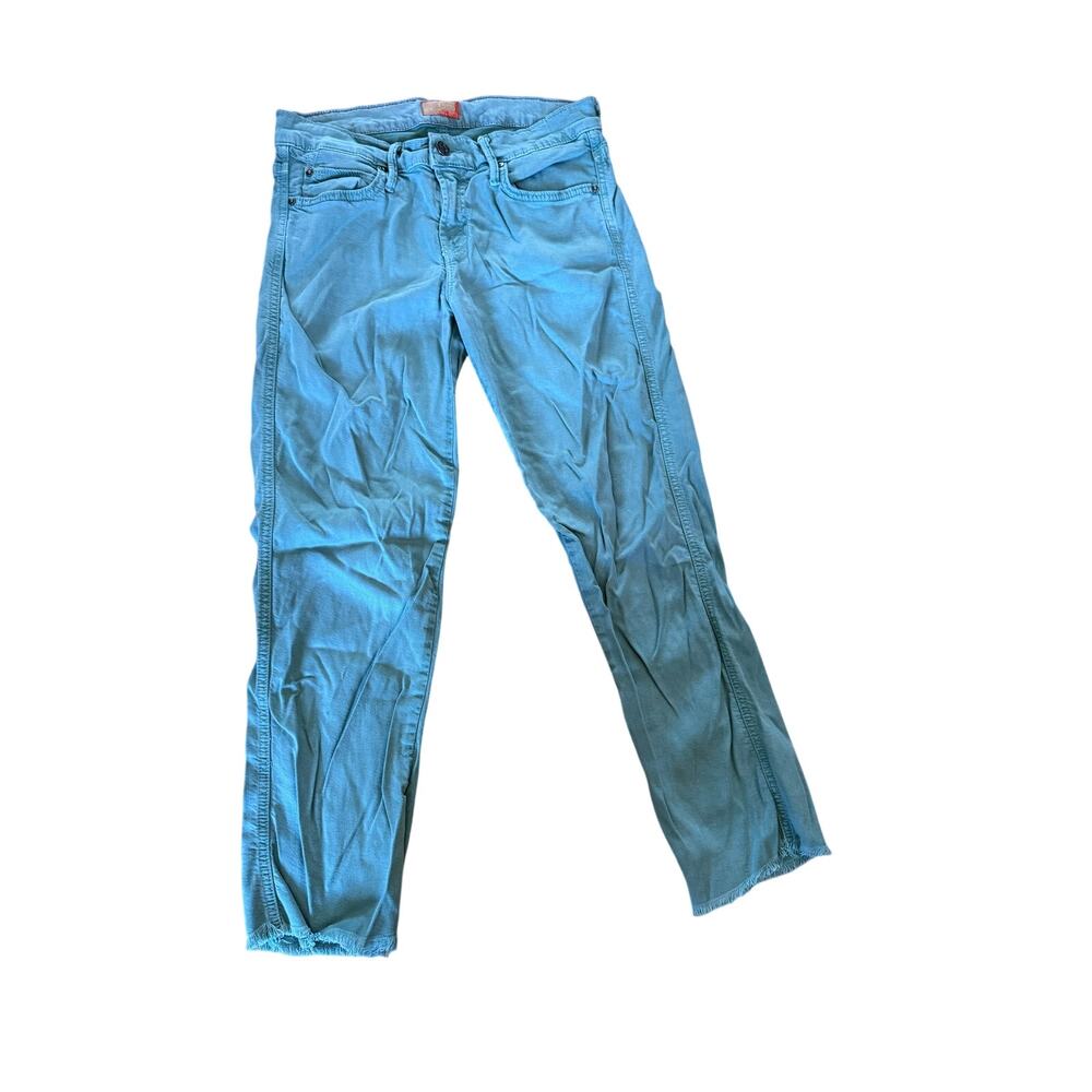 Mother the Rascal Fray painted ladies jeans‎ in blue lagoon teal
